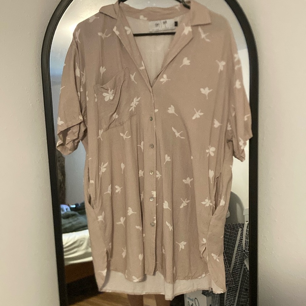 Men's Beige Shirt with White Patterns